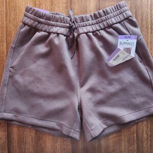 Buffalo David Bitton Women's XS TP Taupe Fleece Sweat Shorts Drawstring Pockets